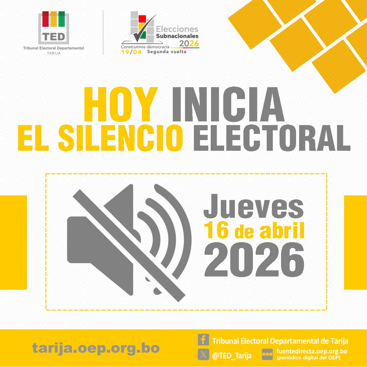 Desde este jueves rige el silencio electoral en cinco departamentos